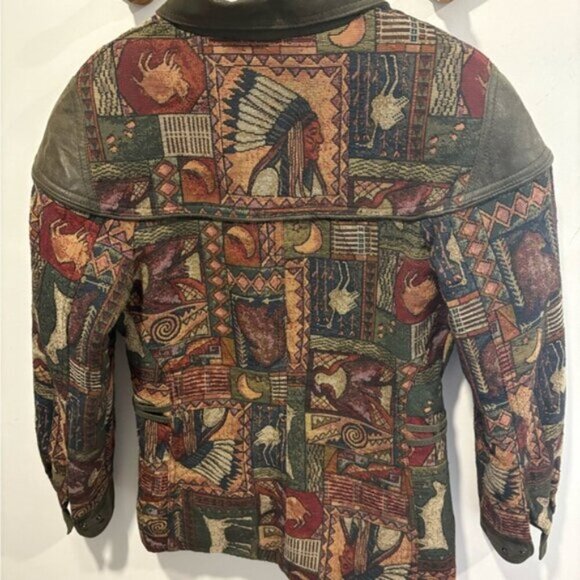 🌟VINTAGE🌟 LEATHER RANCH- Tapestry JACKET - Picture 7 of 14